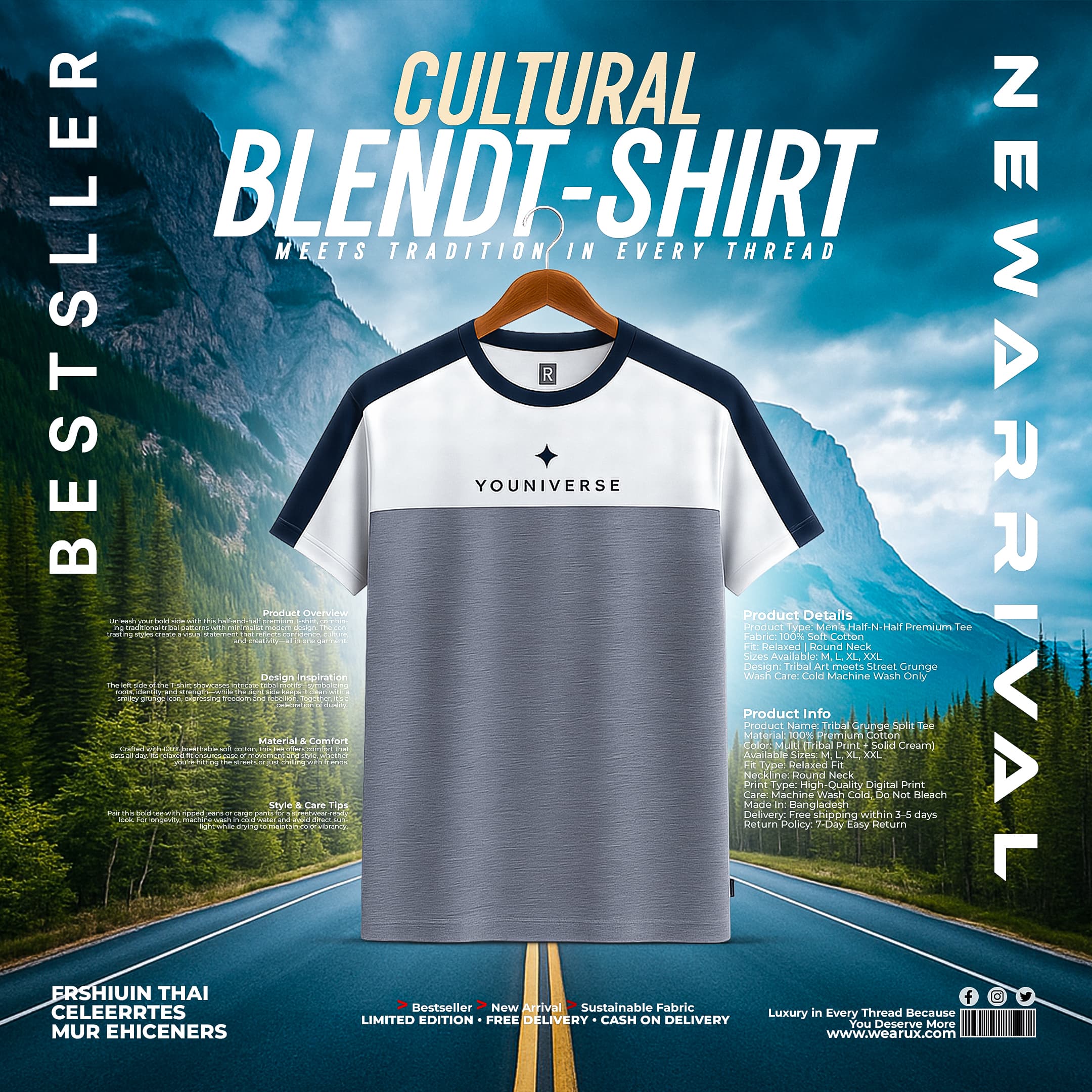 Social Media T-Shirt Poster Design for Fashion Brand - Slide 1